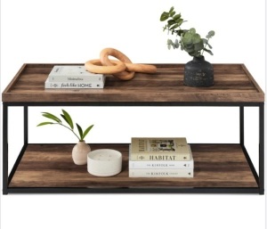 2-Tier Rectangular Tray Top Coffee Table w/ Metal Frame, Shelf - 44in