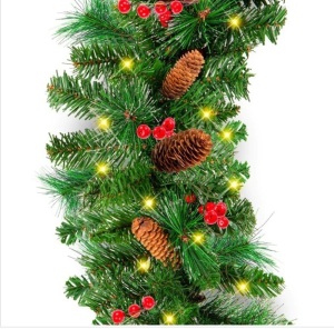 Pre-Lit Pre-Decorated Garland w/ PVC Branch Tips, 50 Lights - 9ft $59.99