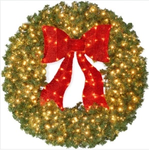 60" Pre-Lit Artificial Fir Christmas Wreath w/ Red Bow, LED Lights $327.99