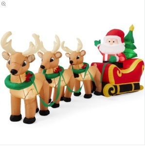 Lighted Inflatable Santa Claus & Reindeer Christmas Decoration - 9ft $129.99