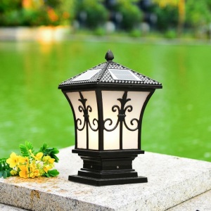 Lot of (2) Solar Powered Outdoor LED Pillar Lamp Post Light