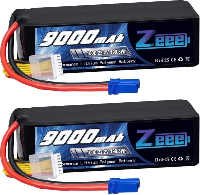 Zeee 6S Lipo Battery 9000mAh 22.2V 100C Soft Case RC Battery EC5 Connector with Metal Plates, 2 Pack  