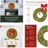 Pre-Lit Artificial Fir Christmas Wreath w/ Red Bow, LED Lights - 2