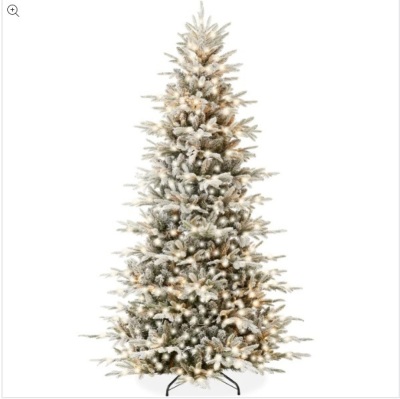 Pre-Lit Flocked Artificial Aspen Noble Fir Christmas Tree w/ Metal Stand