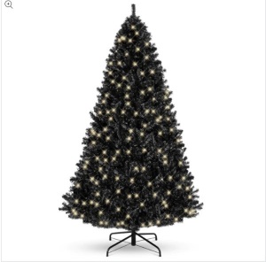 Pre-Lit Artificial Black Christmas Tree w/ Incandescent Lights, Metal Stand