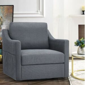 Swivel Accent Chair, Linen Fabric w/Removable Cover