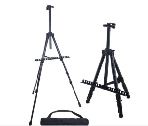 66 Inch Sturdy Black Aluminum Tripod Artist Field and Display Easel Stand - Adjustable Height 20" to 5.5 Feet, Holds 32" Canvas - Floor and Tabletop Displaying, Painting