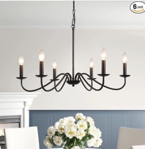 Black Chandelier, 6-Light Rustic Industrial Iron Farmhouse Chandelier, Modern Pendant Ceiling Light Fixture for Living Room, Foyer, Bedroom, Hallway, Kitchen Lighting Fixtures