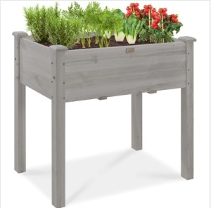 Raised Garden Bed, Elevated Wood Planter Box Stand w/ Bed Liner - 34x18x30in