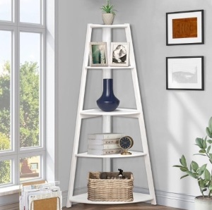 TopMade Corner Shelf, 5-Tier Corner Shelf Stand, Corner Bookshelf Plant Stand, Tall Storage Rack Plant Stand for Bedroom, Living Room, Kitchen, Home Office, Balcony, Small Space, White $75.99