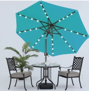 MASTERCANOPY 9ft Patio Umbrella with 32 Solar LED Lights -8 Ribs, Turquoise