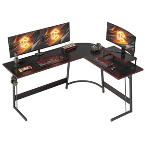 CubiCubi 59x47 inch L Shaped Gaming Desk Computer Office Desk, Corner Desk with Large Monitor Stand for Home Office Study Writing Workstation, Black Carbon Fiber $109.99