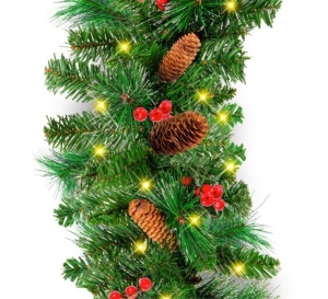 Pre-Lit Pre-Decorated Garland w/ PVC Branch Tips, 50 Lights - 9ft $59.99