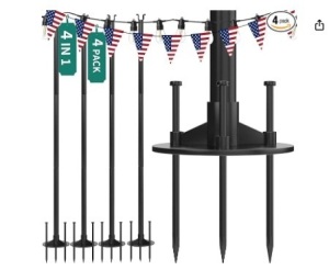 4 Pack String Light Pole, 11ft 4-in-1 Outdoor String Light Pole Stand to Hang String Lights for Patio, Garden, Backyard, Wedding, Parties, Deck, Fence - Classic Black