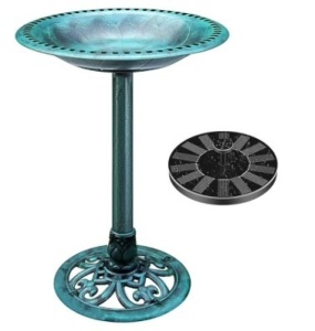 VIVOHOME Polyresin Antique Outdoor Green Garden Bird Bath and Solar Powered Round Pond Fountain Combo Set