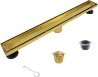 Bernkot 24 Inch Linear Shower Drain, 2-in-1 Floor Drain with Tiled Insert Grate & Hair Strainer, 304 Stainless Steel Bathroom Rectangular Tiled in Drain w/CUPC Certified, Brushed Gold