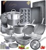 Home Hero 23 Piece Nonstick Cookware Set - Induction Granite Pots and Pans + Bakeware - PFOA Free, Oven Safe - (23 Pieces - Granite)