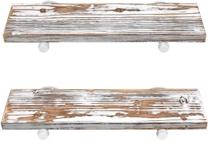 GLuck Rustic Floating Shelves, White Chipped Paint Look on Real Solid Wood, 24" x 7" x 1.2" - Appears New 