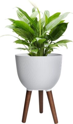 Modern White Plant Pot with Legs & Drainage Hole