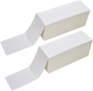 2 Stacks Fanfold 4" x 6" Direct Thermal Labels, 2000 Labels Per Stack, White Perforated, Permanent-Adhesive, Compatible with Zebra, Rollo and Most Thermal Label Printer