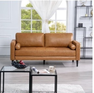 Naomi Home Marisa Top Grain Genuine Leather Sofa - Revel in Exquisite Leather Opulence - Unparalleled Luxury Mid-Century Leather Sofa - Embodiment of Cozy Lounging and Contemporary Design, Tan