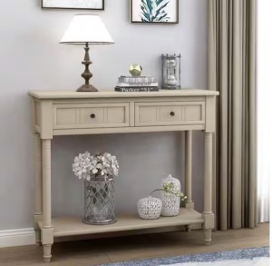 36 in. Gray Rectangle Wood Console Table with 2-Drawers