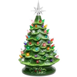 Pre-Lit Ceramic Tabletop Christmas Tree with Lights- 15in