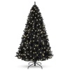 Pre-Lit Artificial Black Christmas Tree w/ Incandescent Lights, Metal Stand 4.5ft