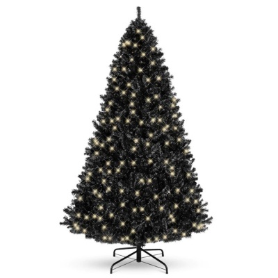 Pre-Lit Artificial Black Christmas Tree w/ Incandescent Lights, Metal Stand 4.5ft