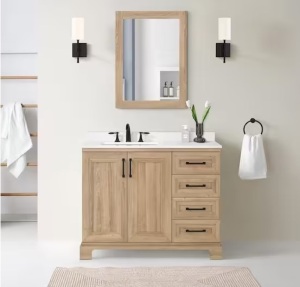 Sinita 42 in. W x 19 in. D 34 in. H Single Sink Bath Vanity in Natural Oak with White Engineered Stone Top $899.99