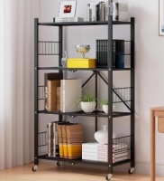 MOLYHOM Folding Storage Shelves, 4-Tier Metal Collapsible Shelves with Wheels, Shelving Units and Storage Rack, Rolling Shelf No Assembly&hellip;$79.99