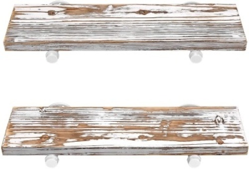 GLuck Rustic Floating Shelves, White Chipped Paint Look on Real Solid Wood, 24" x 7" x 1.2" - Appears New&nbsp;