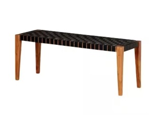 Balka Matte Black Woven Leather Dining Bench 47.25 in. $219.67