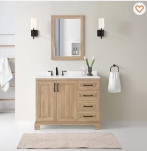 Sinita 42 in. W x 19 in. D 34 in. H Single Sink Bath Vanity in Natural Oak with White Engineered Stone Top$899.99