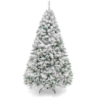 Premium Snow Flocked Artificial Christmas Tree w/ Foldable Metal Base