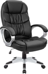 High Back PU Leather Adjustable Height Modern Executive Swivel Task Chair with Padded Armrests 