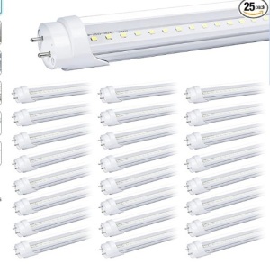 Ghiuop 25-Pack T8 LED Bulbs 4 Foot Tube Light, 4ft LED Shop Garage Warehouse Light, 20W 5000K 2600LM Daylight White, Fluorescent Lights Tube Replacement, Ballast Bypass, Dual-end Powered, Clear Cover