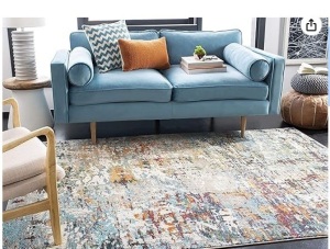 Area Rug - 9' x 12', Grey & Blue, Modern Abstract Design, Non-Shedding & Easy Care, Ideal for High Traffic Areas in Living Room, Bedroom (MAD471F)