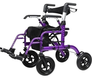 ELENKER All-Terrain 2 in 1 Rollator Walker & Transport Chair, Folding Wheelchair with All 10” Wheels for Seniors, Reversible Backrest & Detachable Footrests, Purple