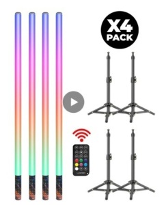 LUXCEO 85cm 4-Pack LED Video Light Remote Control Atmosphere Lights RGB Color Changing Lighting for Bar Party Christmas Decor.