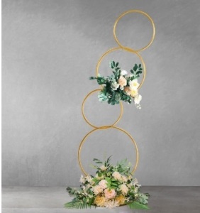 YALLOVE Gold Metal 5Ft Wedding Round Hoop Backdrop Stand, Detachable 4 Tier, Easy Assembly, Sturdy & Durable, Contemporary Design, Versatile