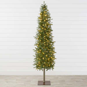 Pre-Lit Artificial Alpine Slim Pencil Christmas Tree w/ LED Lights, Stand 6ft