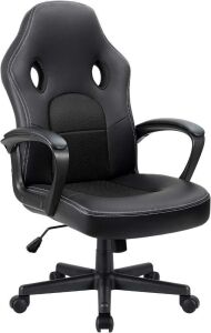 Leather Racing Style Ergonomic Adjustable Swivel Task Chair with Lumbar Support and Arms