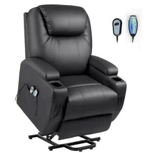 Big and Tall Black Power Lift Recliner with Massage and Heat, Side Pockets and Cup Holders