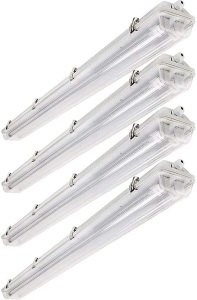 Brillihood LED Vapor Proof 4ft Light Fixture, 36 Watt, 4000lm, 6000K (Bright White), Clear Cover, IP65 Waterproof 4' Long Overhead Shop Light, 4-Pack with T8 LED Tube Lights - Appears New  