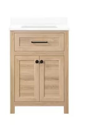 Hanna 24 in. W x 19 in. D x 34 in. H Single Sink Bath Vanity in Weathered Tan with White Engineered Stone Top