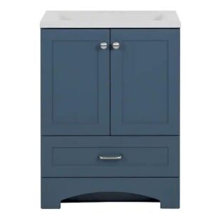Glacier Bay Lancaster 24 in. W x 19 in. D x 33 in. H Single Sink Bath Vanity in Admiral Blue with White Cultured Marble Top