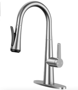 Kitchen Faucet with Pull-Down Sprayer, LEPO Pull Out Kitchen Faucet 4 Modes Sprayer Brushed Nickel, High Arc Single Handle Stainless Steel Kitchen Sink Faucets with Deck Plate for Utility RV Bar