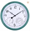 15 in. Indoor/Outdoor Waterproof,with Thermometer and Hygrometer Combo,Round Silent Battery Operated Quartz Wall Clock