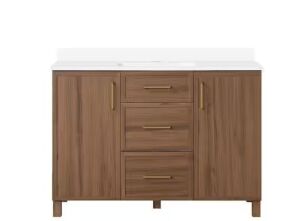 Bilston 48 in. W x 19 in. D x 34 in. H Single Sink Bath Vanity in Spiced Walnut with White Engineered Stone Top